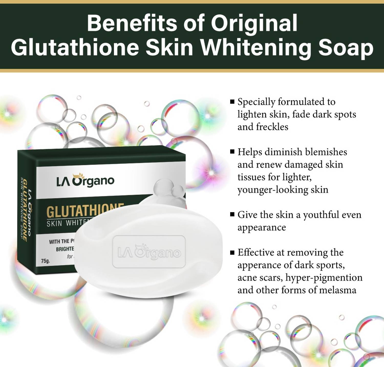 LA Organo Glutathione Skin whitening Soap For Brightening & Whitening