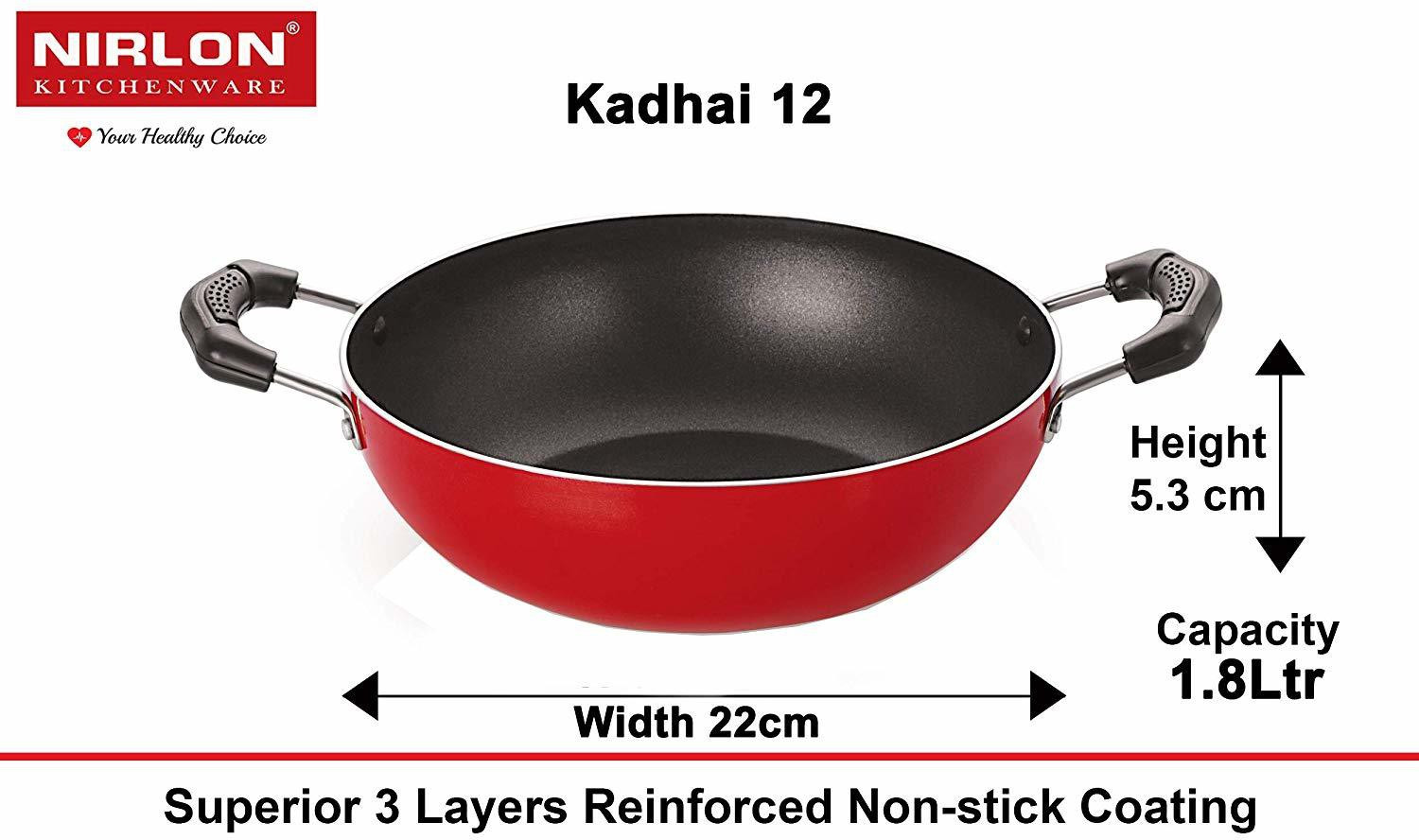 Image of NIRLON Non Stick Pots and Pans Set, Non Stick Cookware Set with Bakelite Handle, CT12 KD12 AC CS24 Non-Stick Coated Cookware Set