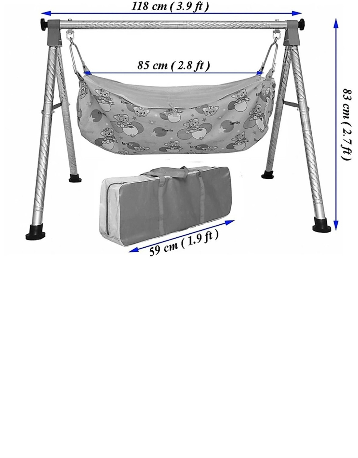 Image of vyana sales blue fully foldable round stainless steel cradle with cotkhoyu,joli)