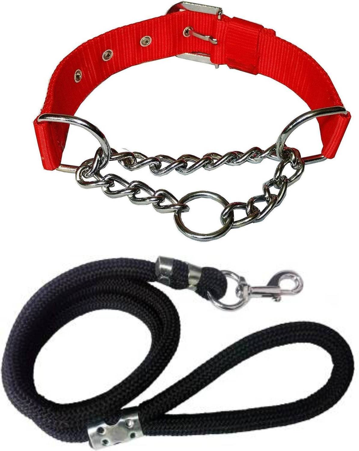 ADIOS Dog Belt Combo of Blue Choke Collar with Red Lead 1.5m Lengthy Dog Collar & Leash