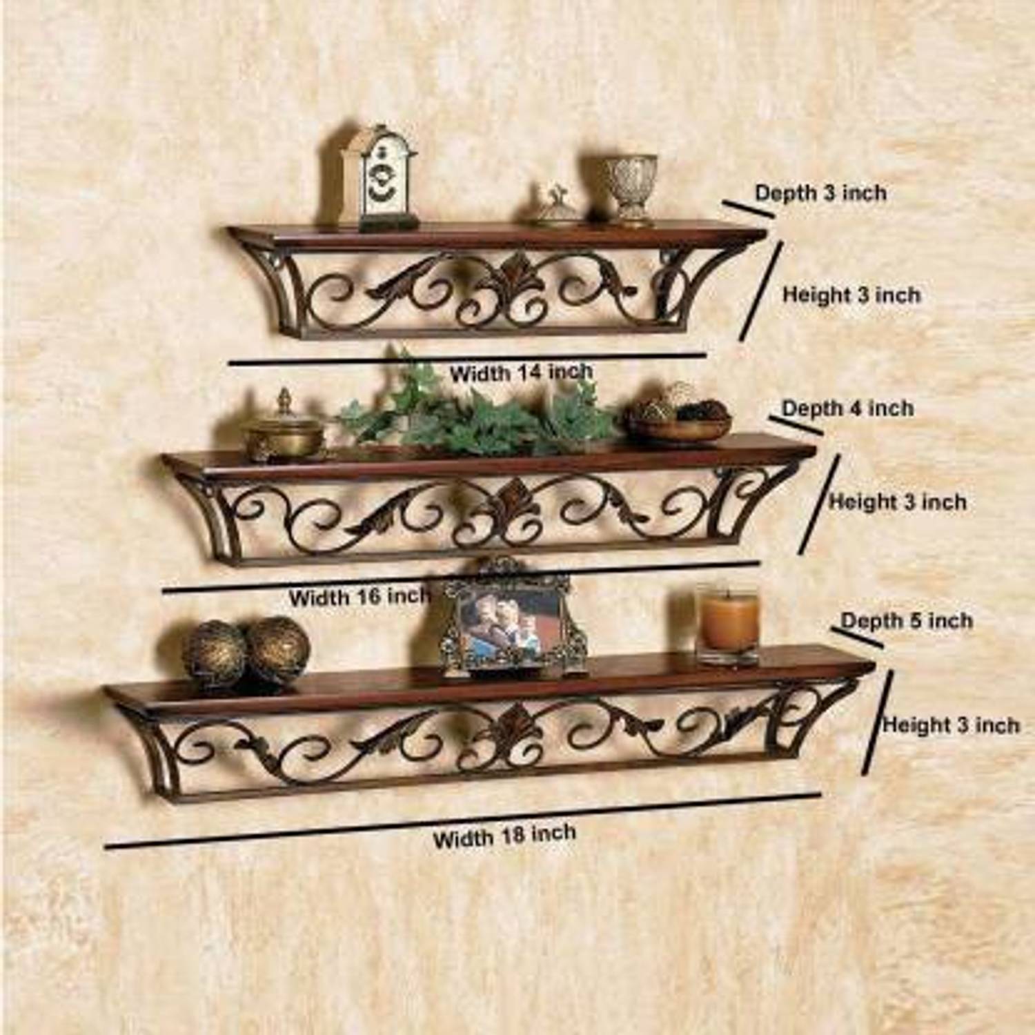 Artesia Antique Set of 3 Wooden Wall Shelf (Number of Shelves - 3
