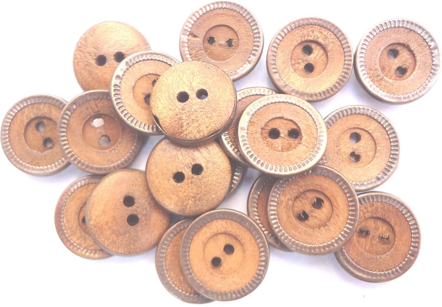 aaryason Wooden Round Buttons Brass Covered With 2 Holes for Sewing, Craft and Embroidery(Coffee, 20-Pieces , 1.7 CM. 17MM) Wooden Buttons