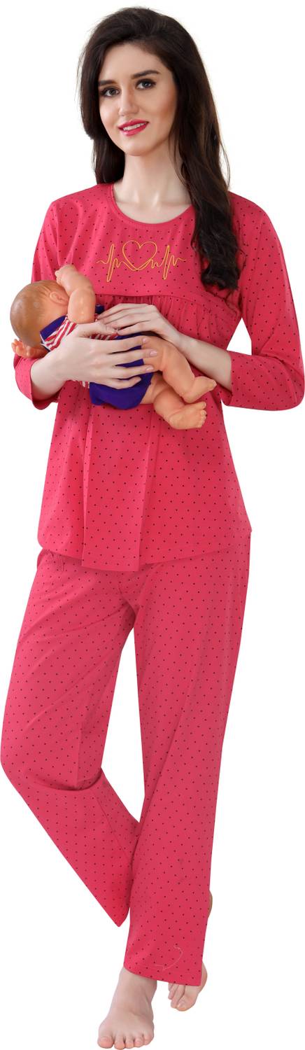AV2 Women Printed Red Top & Pyjama Set