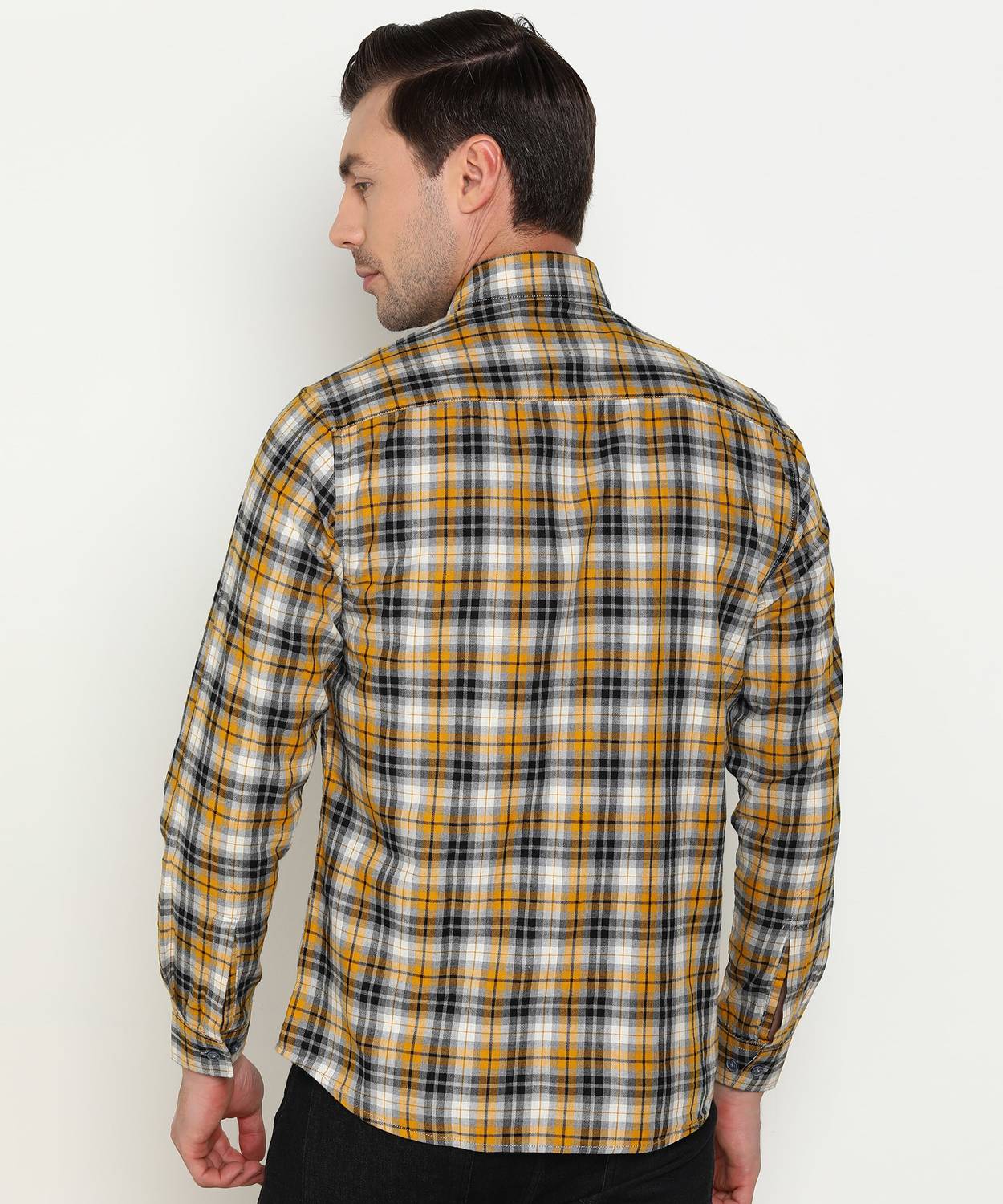 unoa Pique チェック NUMERO UNO Men Checkered Casual Black, Grey, Yellow Shirt - Buy