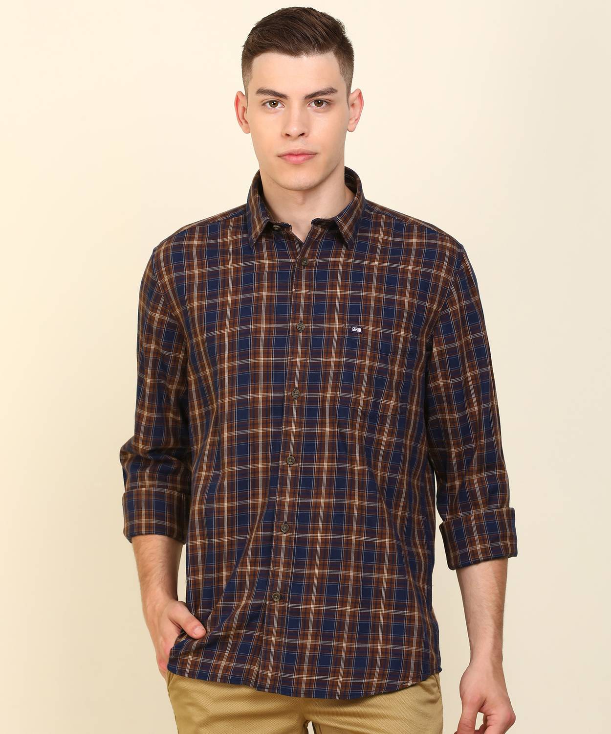 Arrow Sport Men Checkered Casual Brown, Blue Shirt