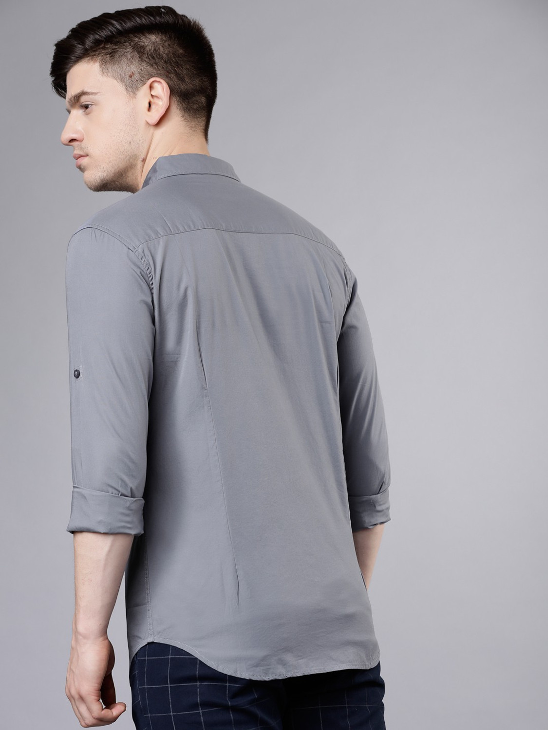 Image of HIGHLANDER Men Solid Casual Grey Shirt