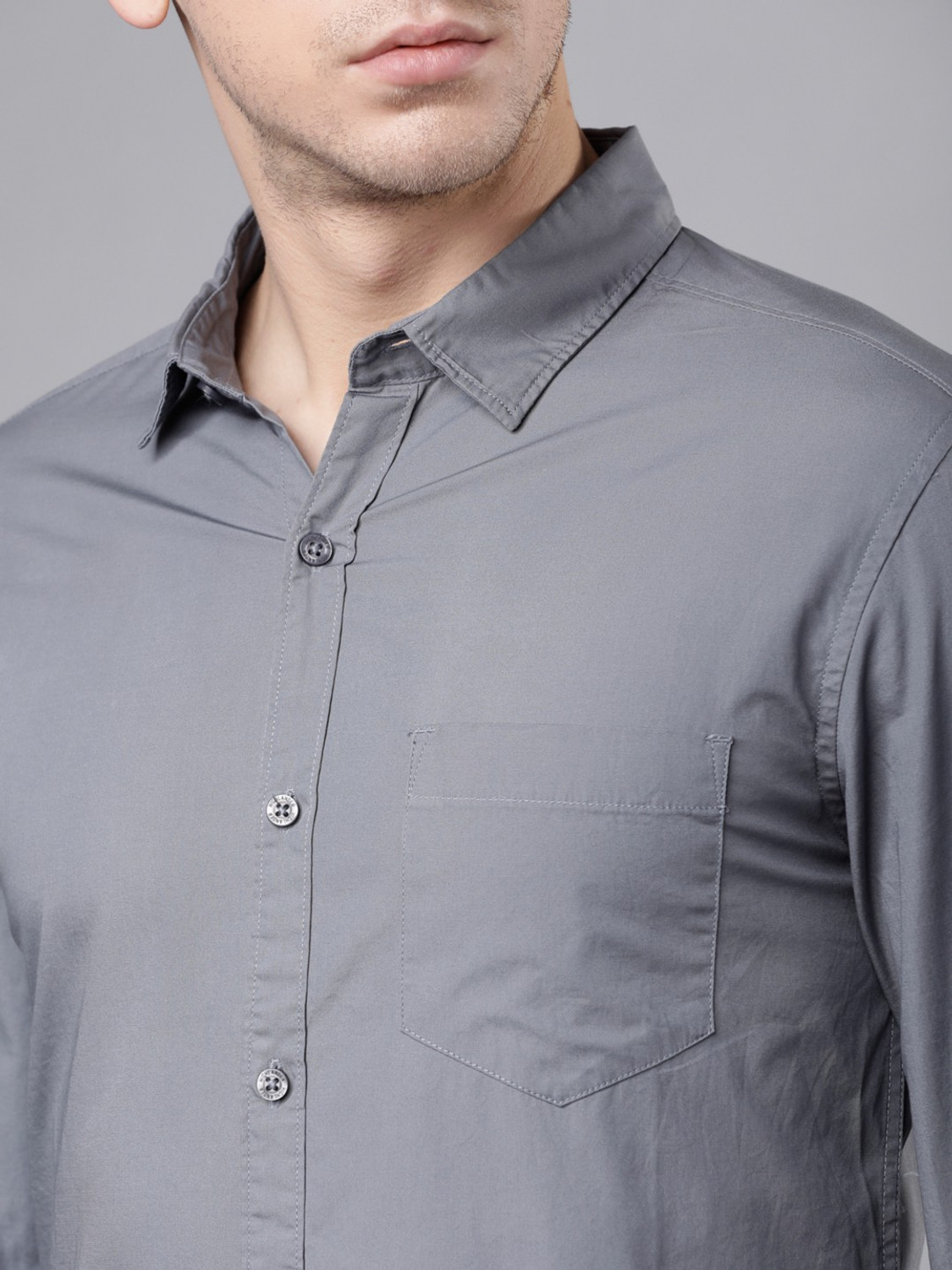 Image of HIGHLANDER Men Solid Casual Grey Shirt