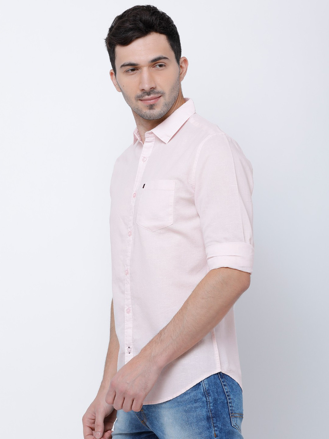 Image of HIGHLANDER Men Solid Casual Pink Shirt