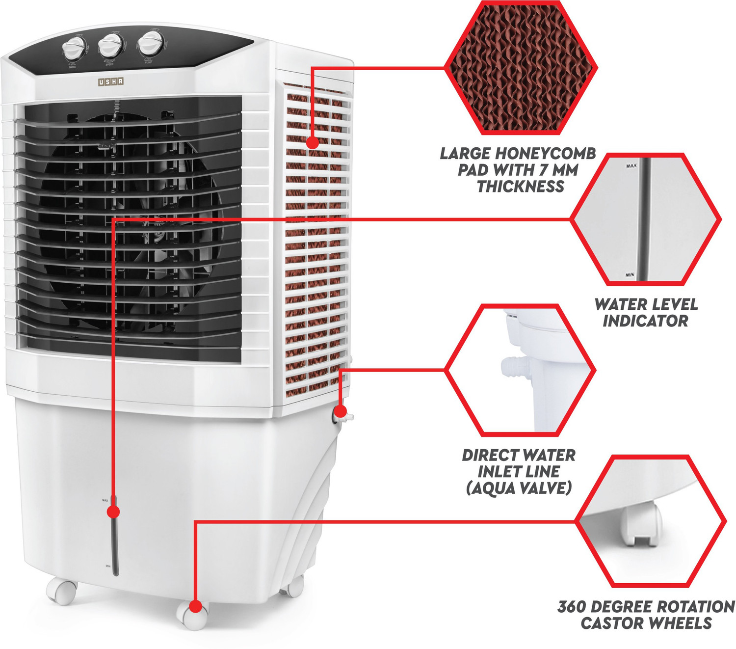 Image of USHA 90 L Desert Air Cooler with Honeycomb Cooling Pads