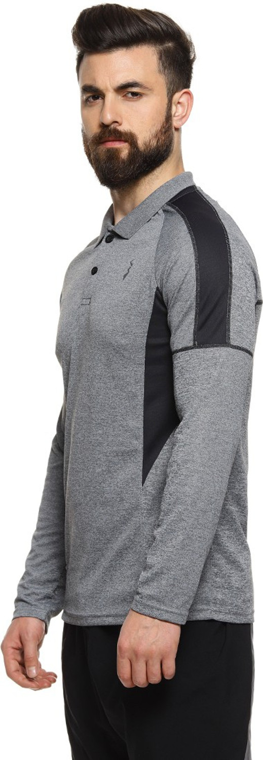 Image of CAMPUS SUTRA Colorblock Men Polo Neck Grey T-Shirt