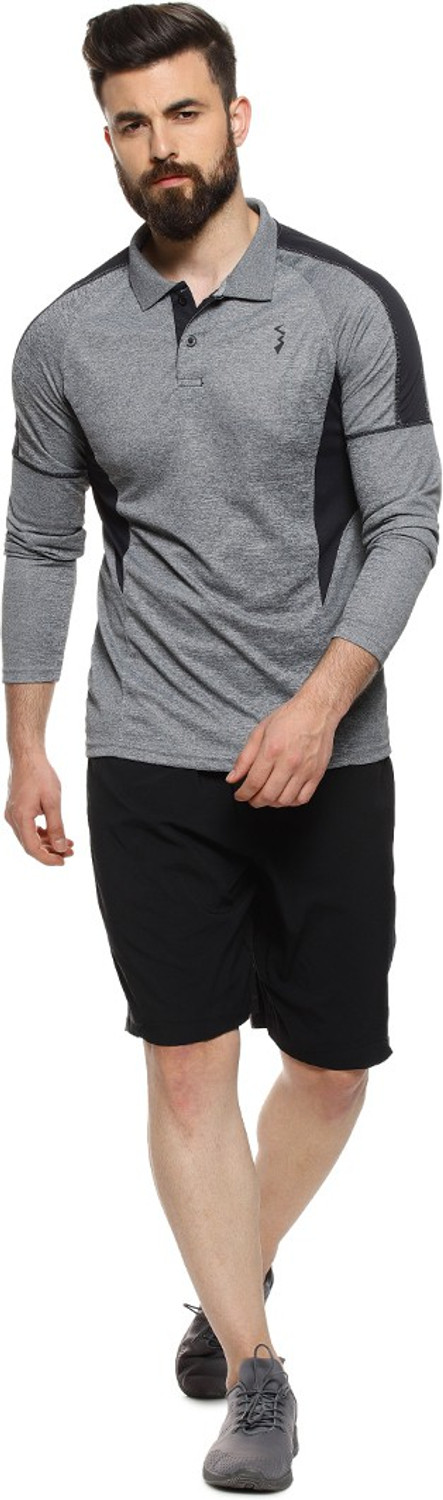 Image of CAMPUS SUTRA Colorblock Men Polo Neck Grey T-Shirt