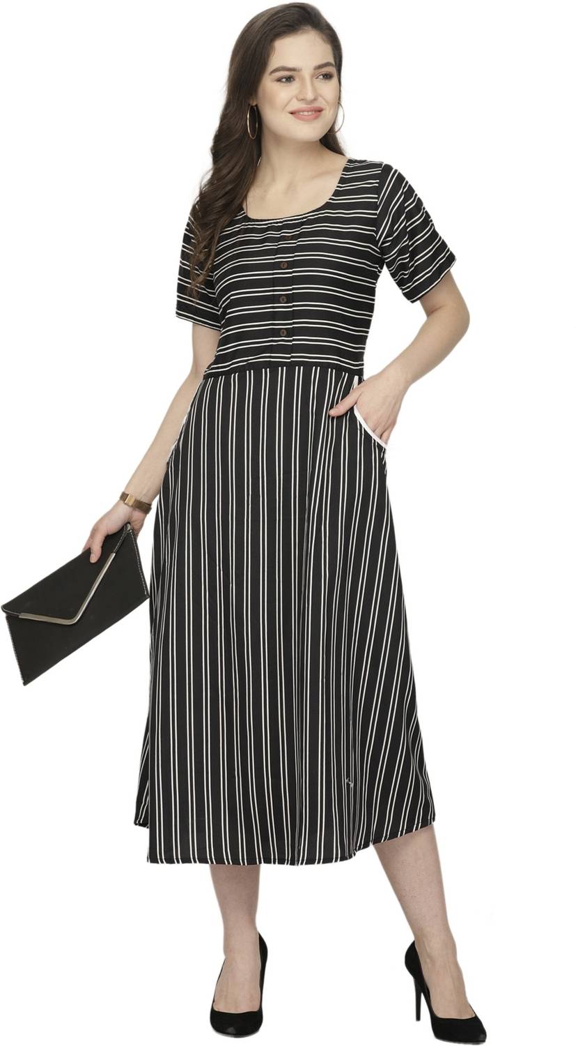 Aarsha Women A-line Black Midi/Calf Length Dress