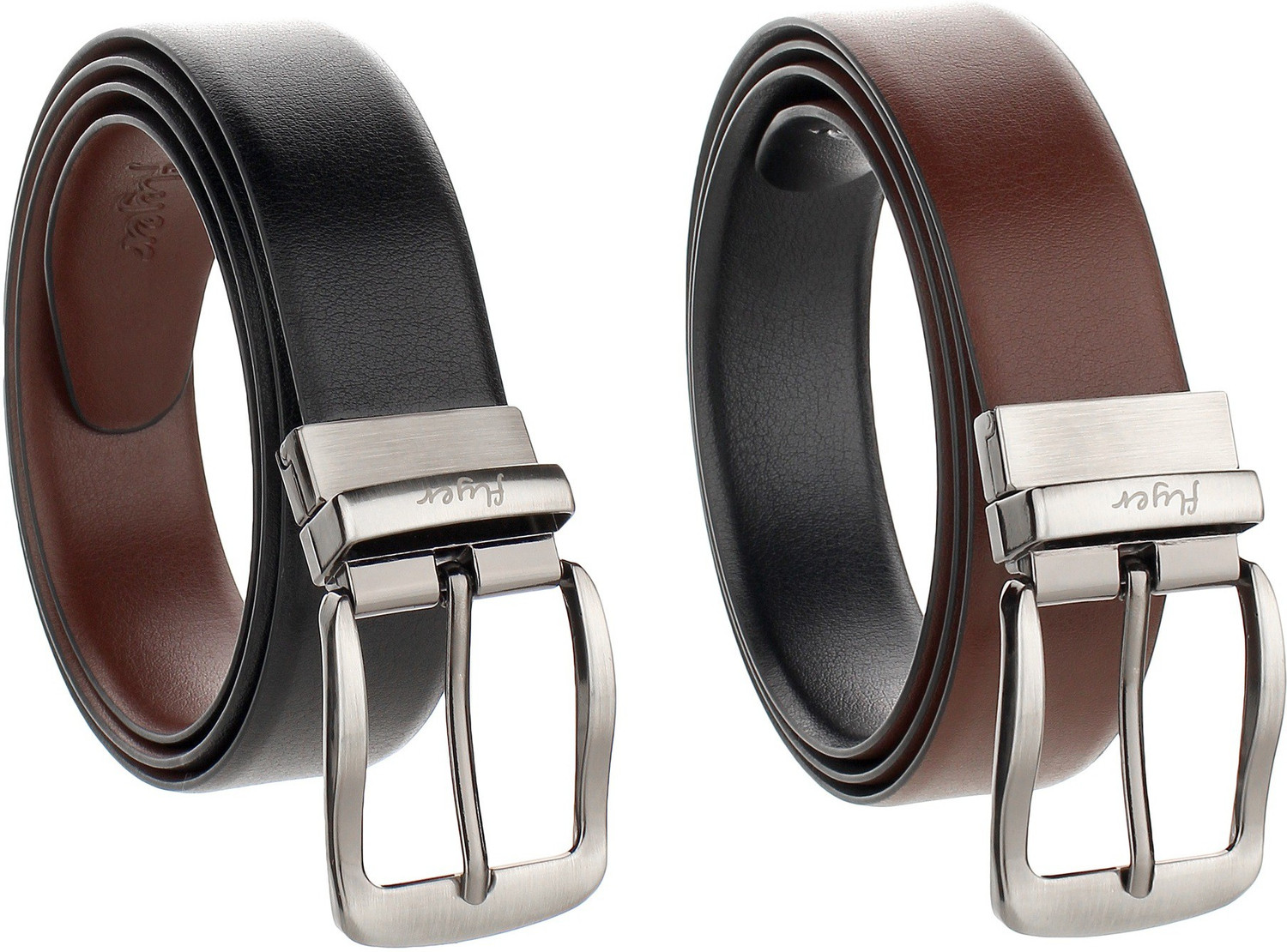Image of FLYER Men Formal Black, Brown Genuine Leather Reversible Belt