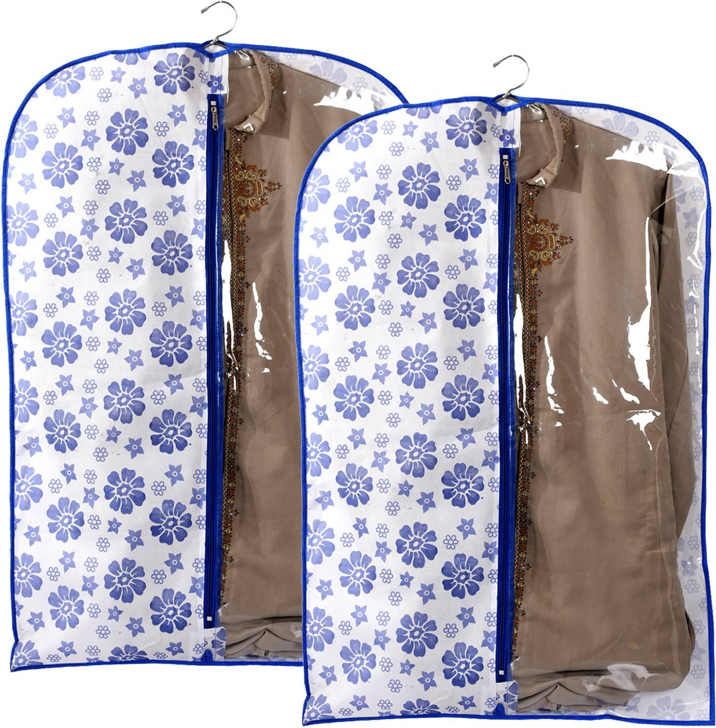 Billion Designer Flower Printed 2 Pieces Half Transparent Non Woven Men's Coat Blazer Cover (Blue) -BILLION39451 BILLION039451