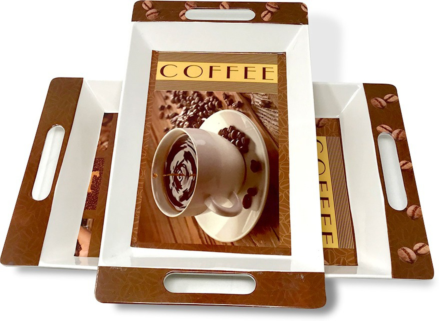 Image of U.P.C. Melamine Serving Tray, (Medium and Large Size) Cofee Print Set of 2 Rosseate Series Tray Tray
