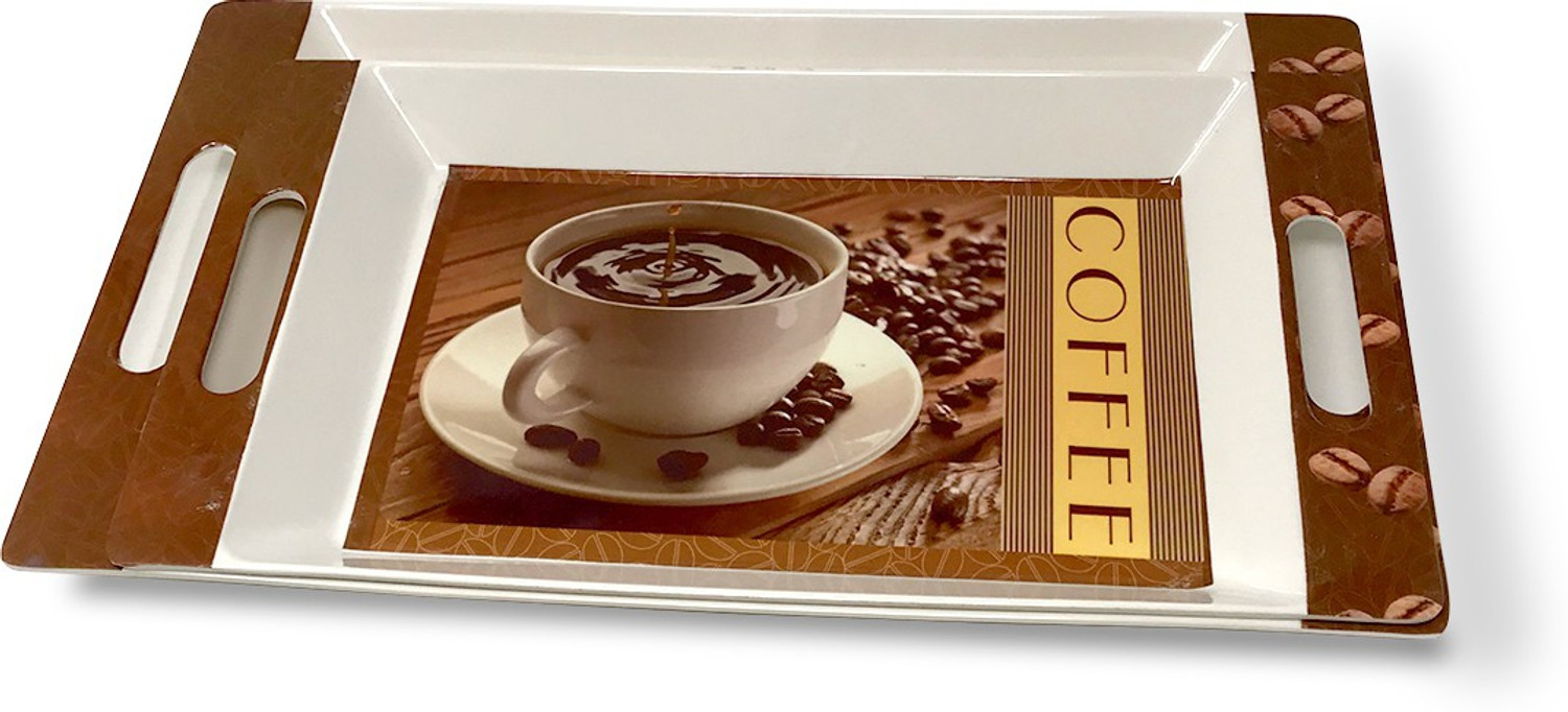 Image of U.P.C. Melamine Serving Tray, (Medium and Large Size) Cofee Print Set of 2 Rosseate Series Tray Tray