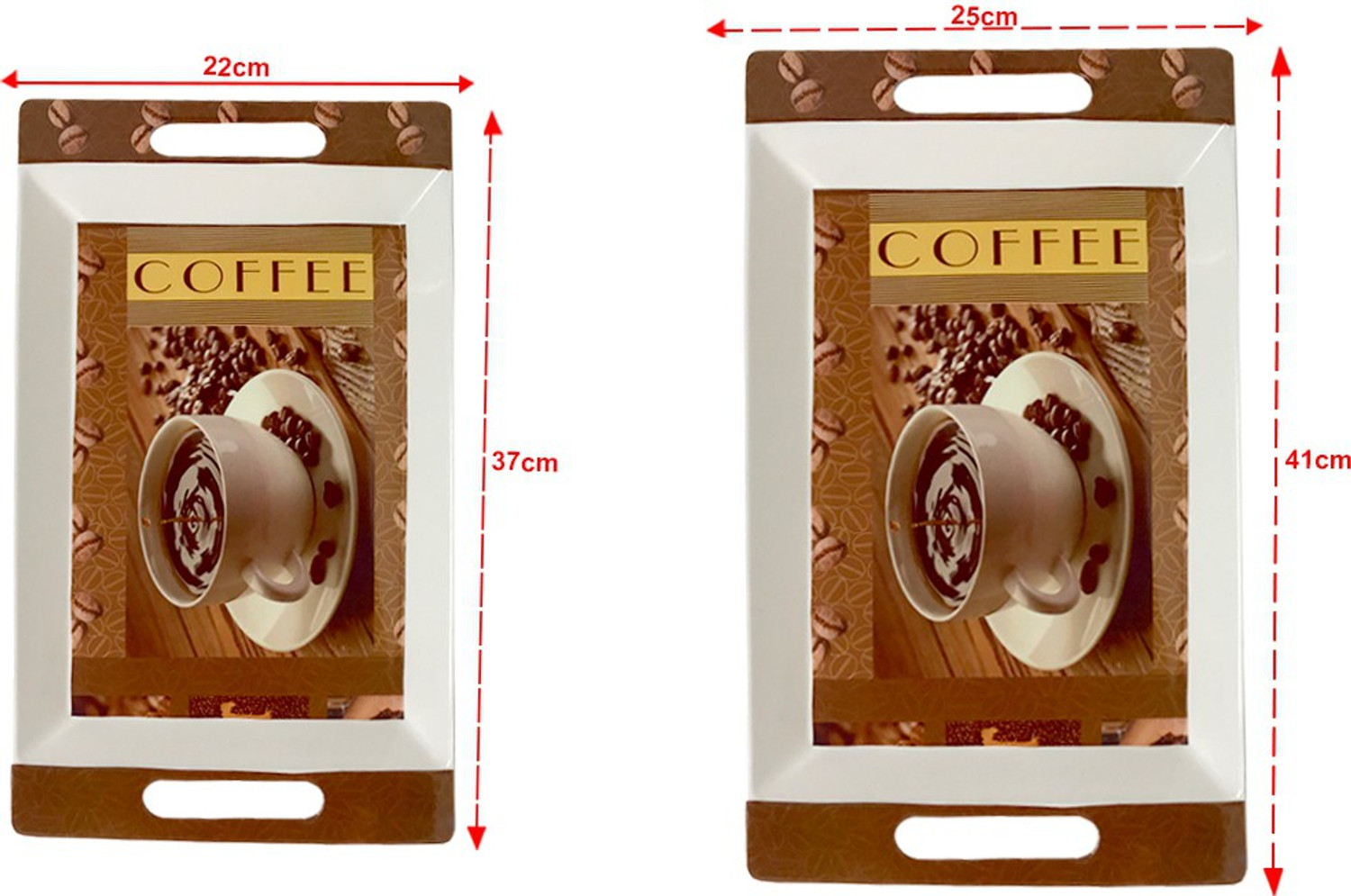 Image of U.P.C. Melamine Serving Tray, (Medium and Large Size) Cofee Print Set of 2 Rosseate Series Tray Tray