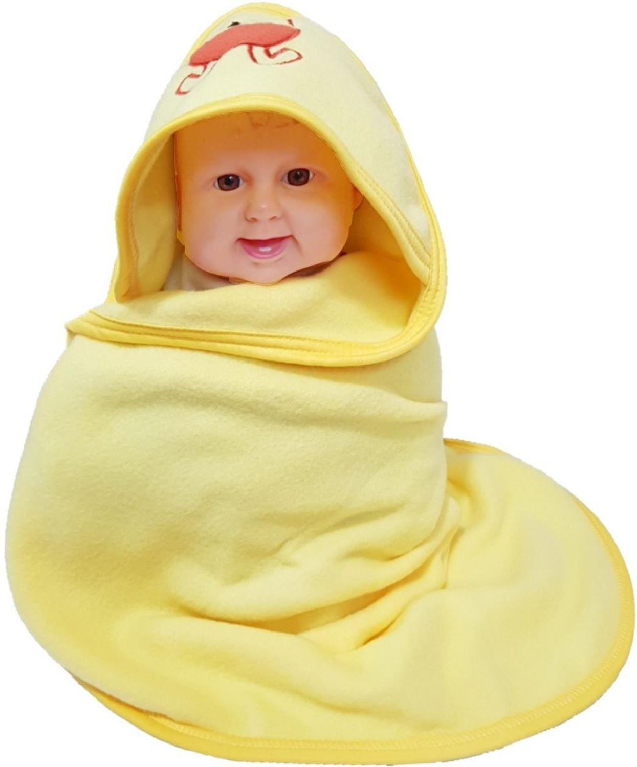Image of NAMAN Embroidered Single Hooded Baby Blanket for AC Room