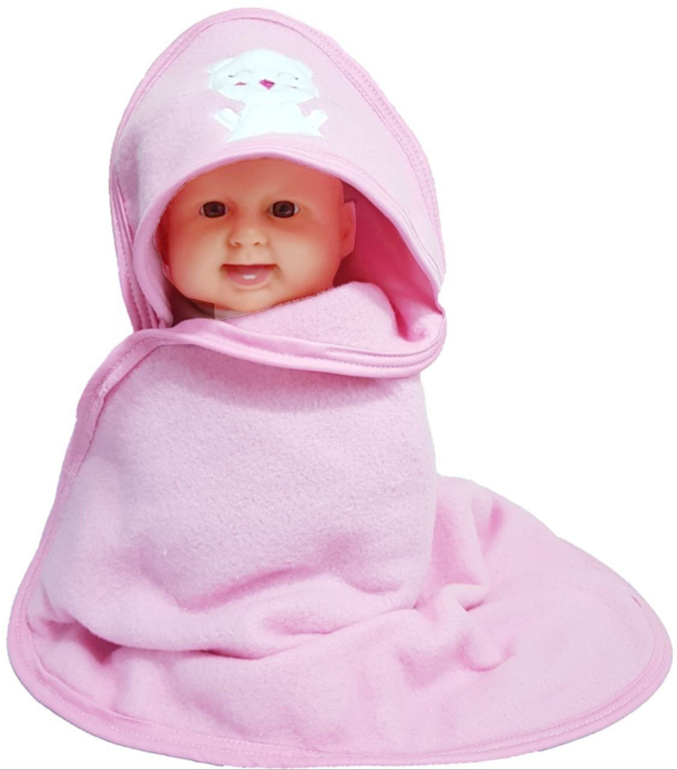 Image of NAMAN Embroidered Single Hooded Baby Blanket for AC Room