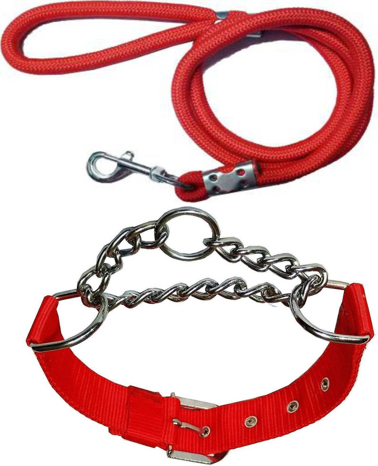 BODY BUILDING Good Quality Nylon Dog Belt Combo of Red Choke Collar with Red Lead 1.5m Lengthy Dog Collar & Leash