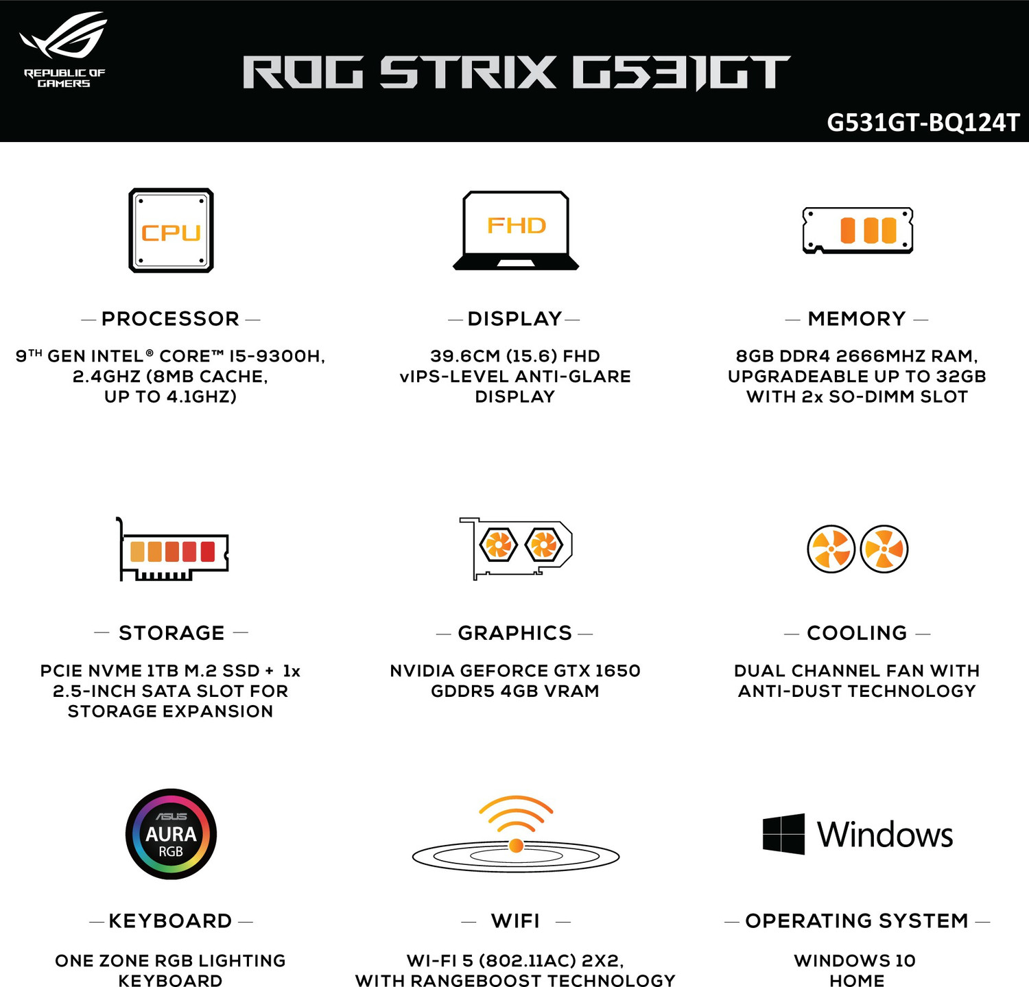 Image of ASUS ROG Strix G Intel Core i5 9th Gen 9300H - (8 GB /1 TB SSD /Windows 10 Home /4 GB Graphics /NVIDIA GeForce GTX 1650) G531GT-BQ124T Gaming Laptop