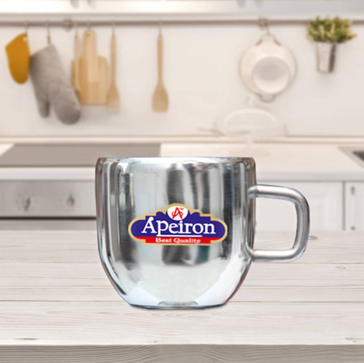 Apeiron Pack of 6 Stainless Steel Double Wall APPLE SHAPE Tea & Coffee Cups