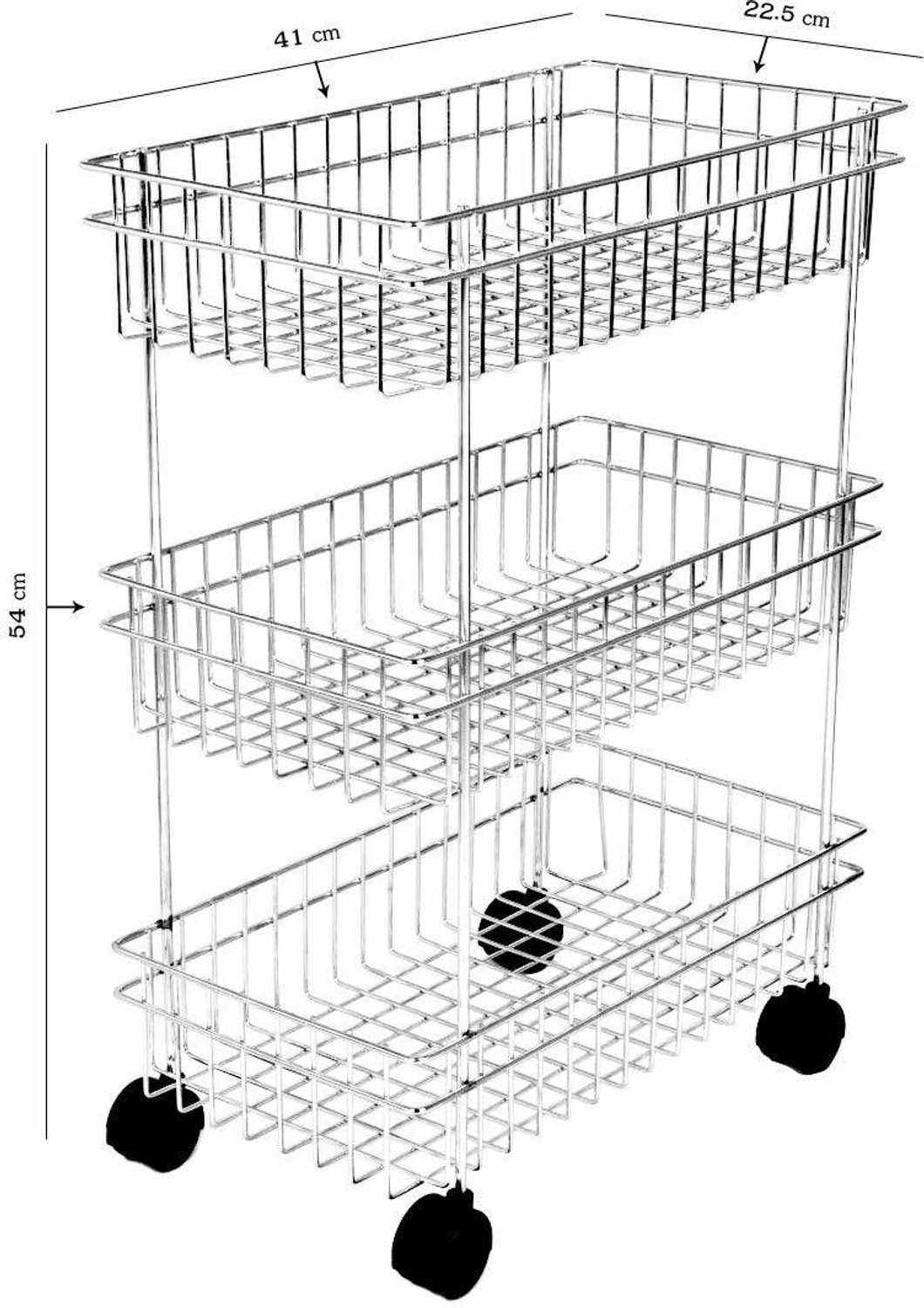 Image of protiblesales 3 Layer Fruit and Vegetable Stand Basket Trolley Moden Onion Potato Kitchen Storage Steel Rack Stainless Steel Kitchen Trolley