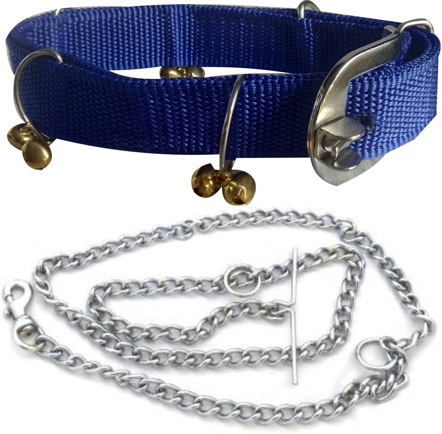 BODY BUILDING Dog Belt Combo of Blue Ghungroo Collar with Dog Chain 1.5m Lengthy Dog Collar & Chain