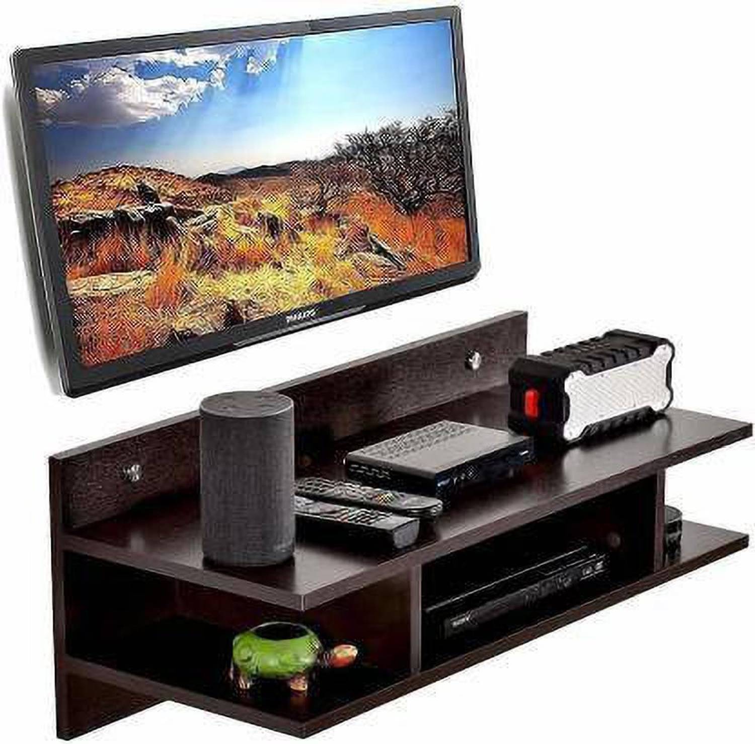 ANTIOUE MART TV Setup Box & Remote Stand Wooden Wall Shelf Wooden
