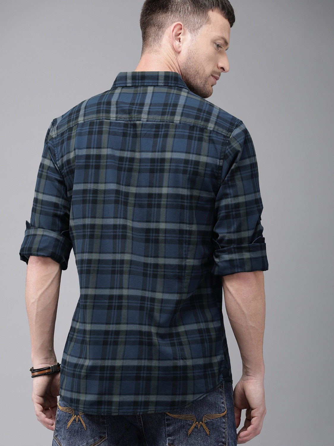 Image of Roadster Men Checkered Casual Blue Shirt