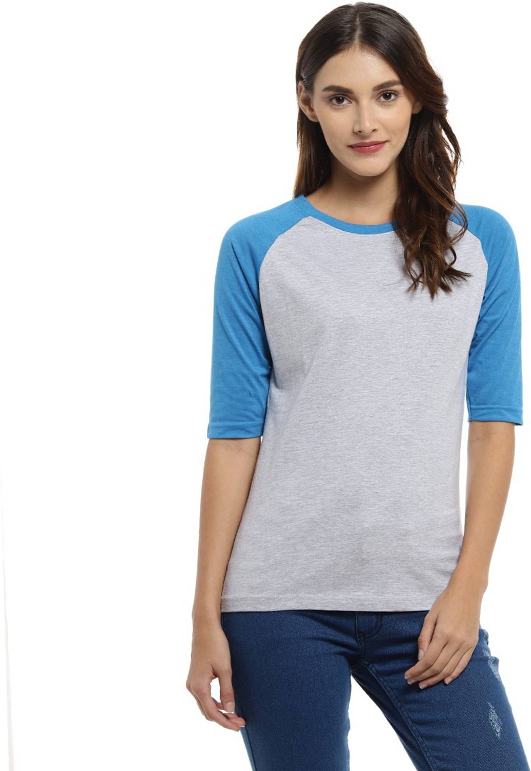 PINACOLADA Solid Women Round Neck Blue T-Shirt