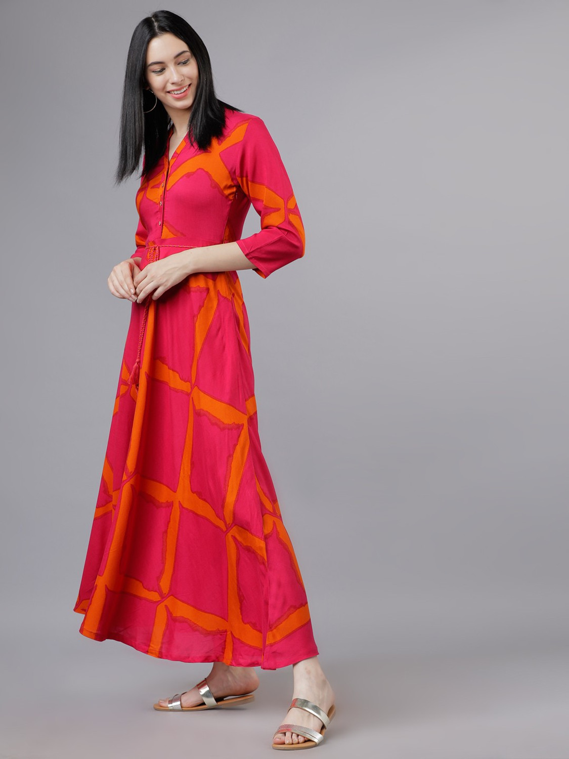 Image of Vishudh Women Maxi Multicolor Midi /Calf Length Dress