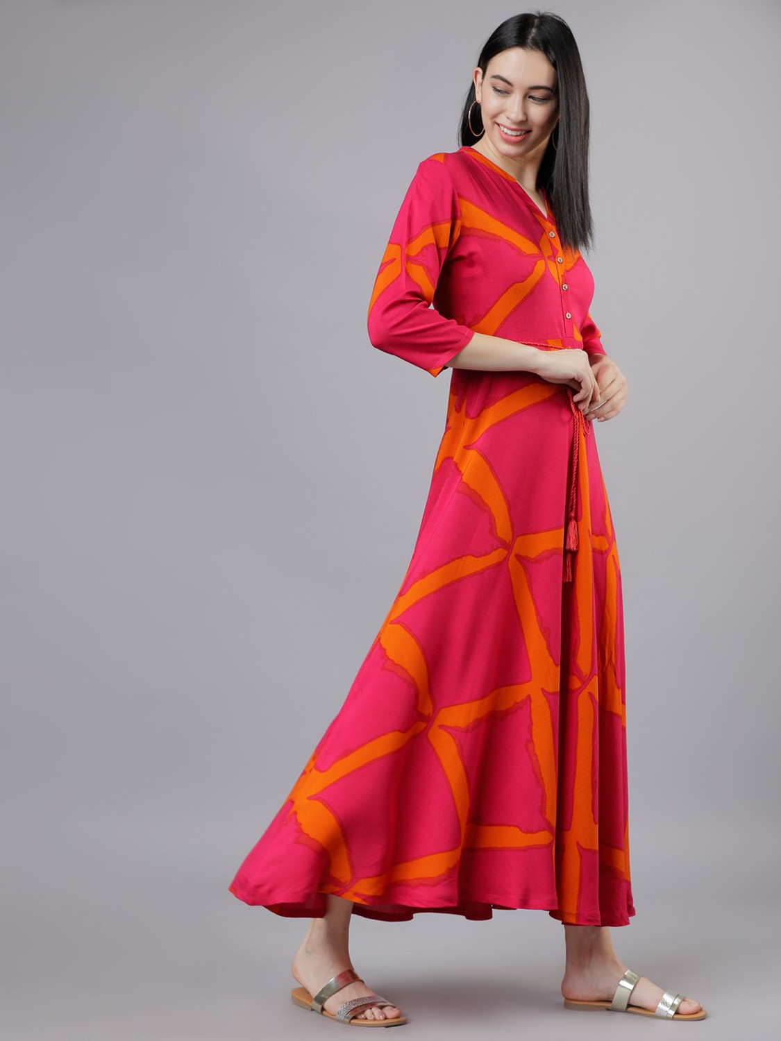 Image of Vishudh Women Maxi Multicolor Midi /Calf Length Dress