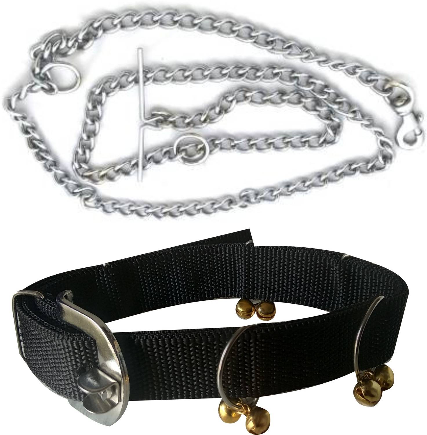 BODY BUILDING Good Quality Dog Belt Combo of Black Ghungroo Collar with Dog Chain 1.5m Lengthy Dog Collar & Chain