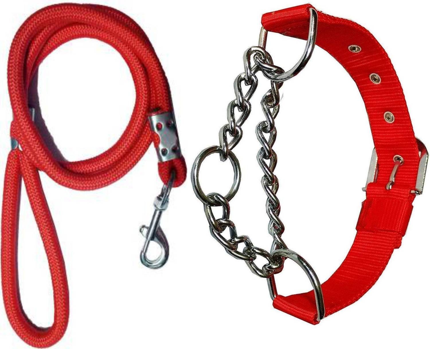 BODY BUILDING Good Quality Dog Belt Combo of Red Nylon Choke Collar with Red Lead 1.5m Lengthy Dog Collar & Leash