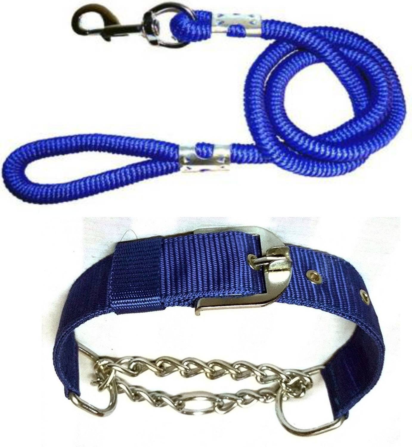 BODY BUILDING Good Quality Dog Belt Combo of Blue Nylon Choke Collar with Blue Lead 1.5m Lengthy Dog Collar & Leash