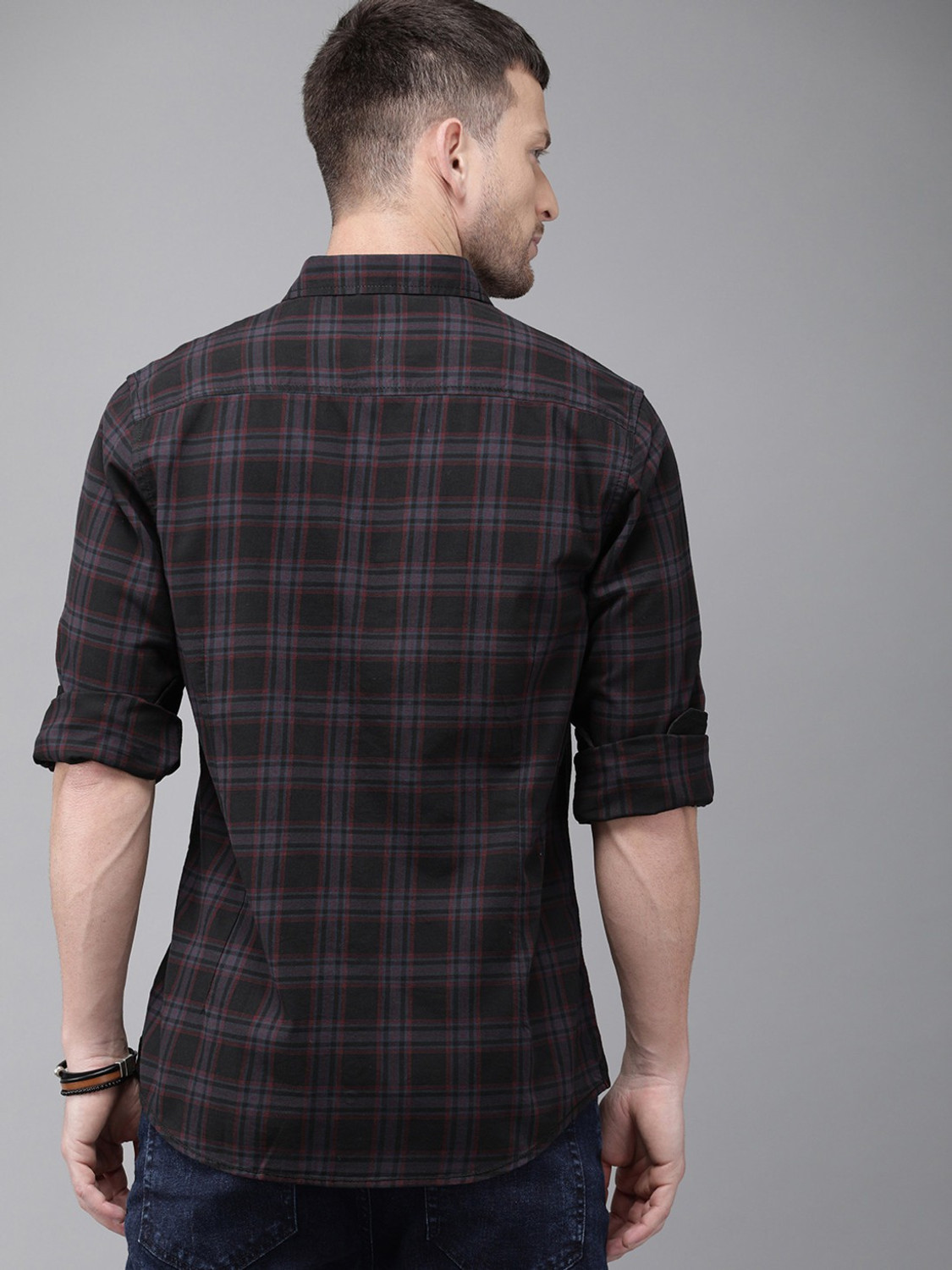 Image of Roadster Men Checkered Casual Black Shirt
