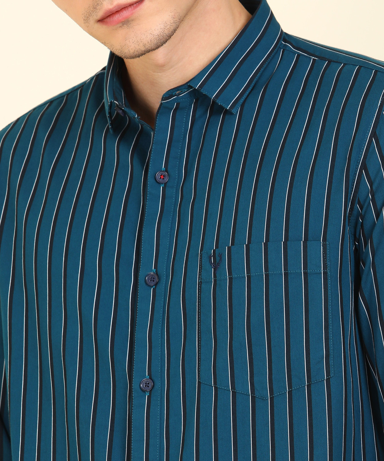 Image of Allen Solly Men Striped Casual Blue, Black Shirt