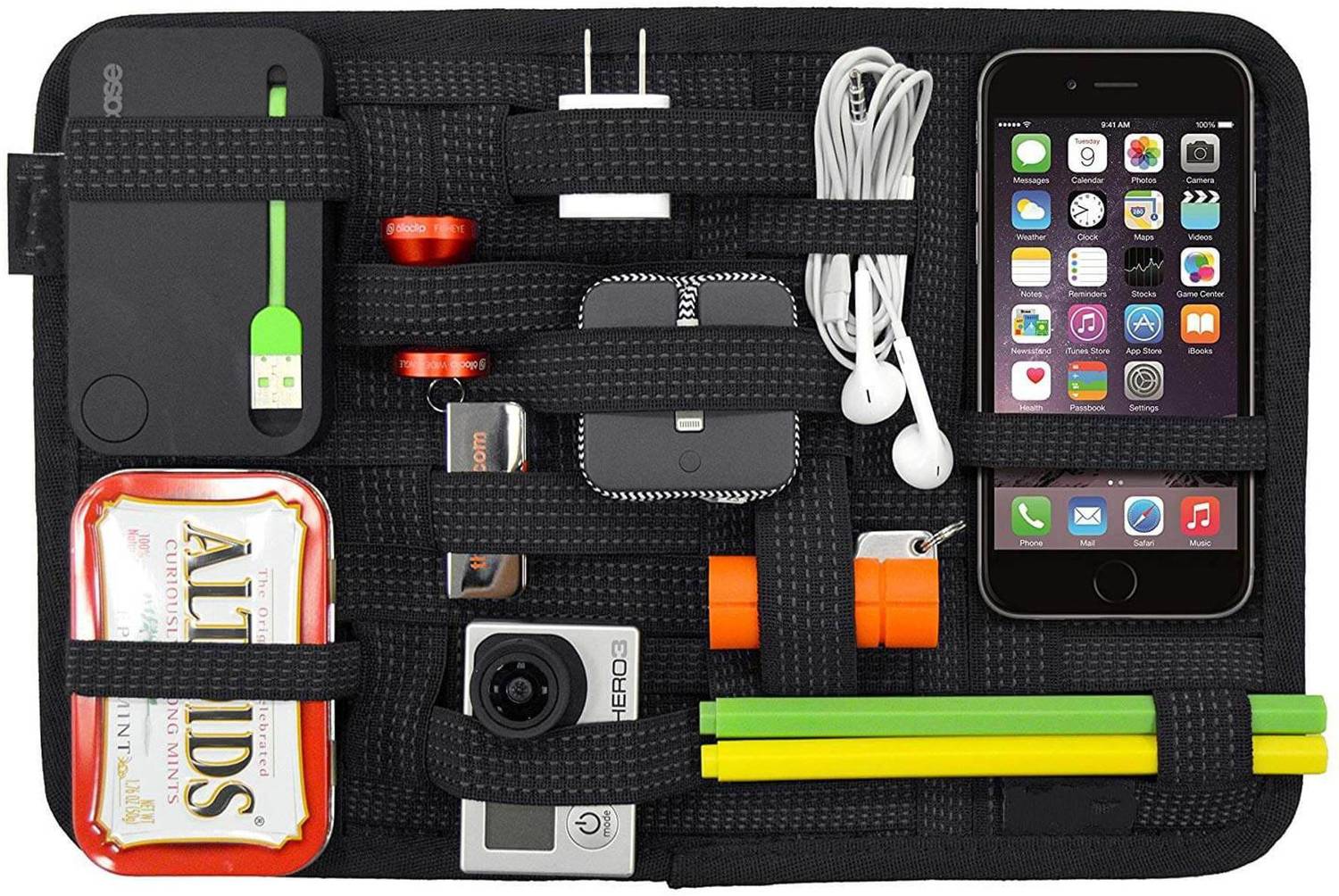 AweStuffs Electronics Organizer Board, Travel Gear Electronic Accessories Gadgets Cable for Backpack Organizer with Upgraded Elastic Grid (Large - 27 x 20 cm)