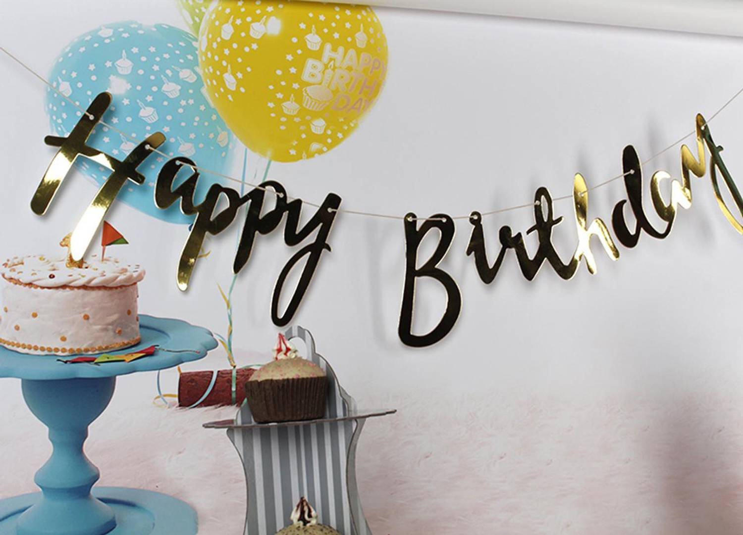 AMFIN Happy Birthday Banner - Gold Pennant Banner