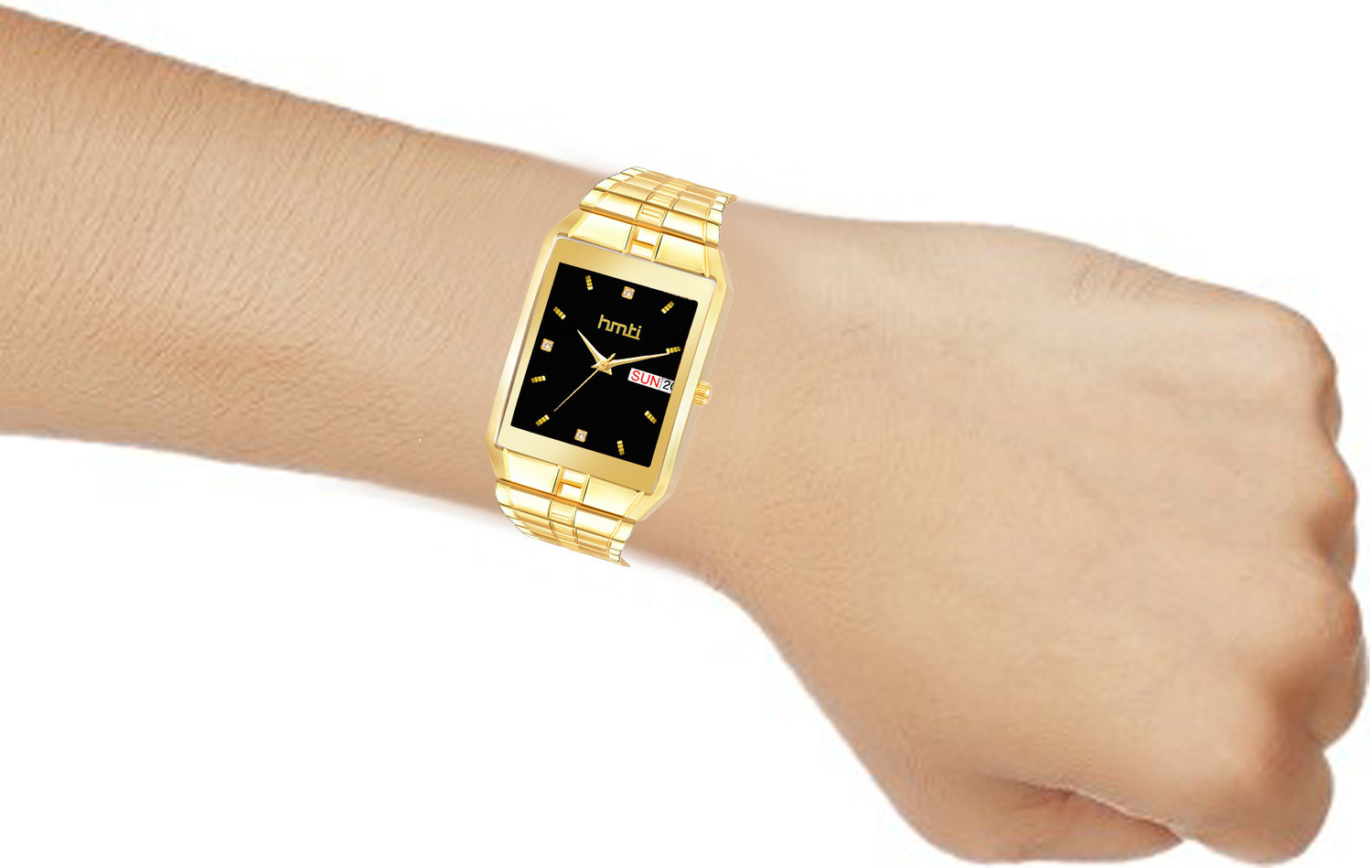 Image of HMTI ION Original Gold Plated Day And Date Functioning Premium Quartz Analog Watch - For Men