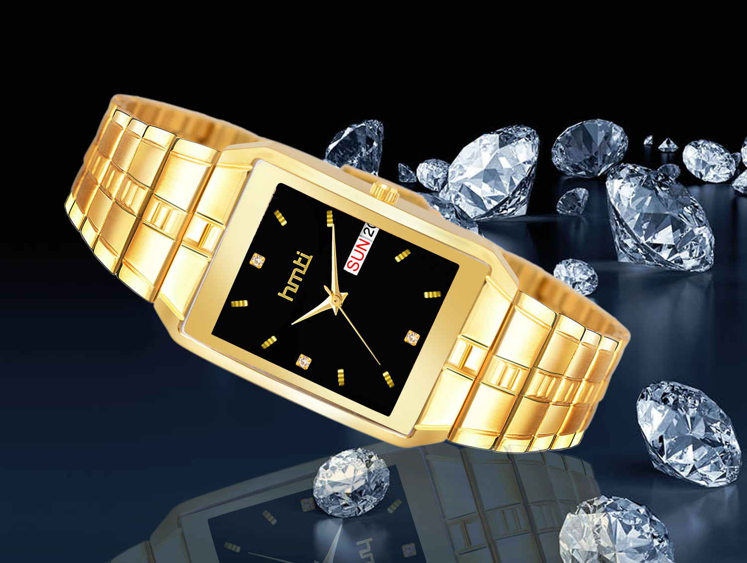 Image of HMTI ION Original Gold Plated Day And Date Functioning Premium Quartz Analog Watch - For Men