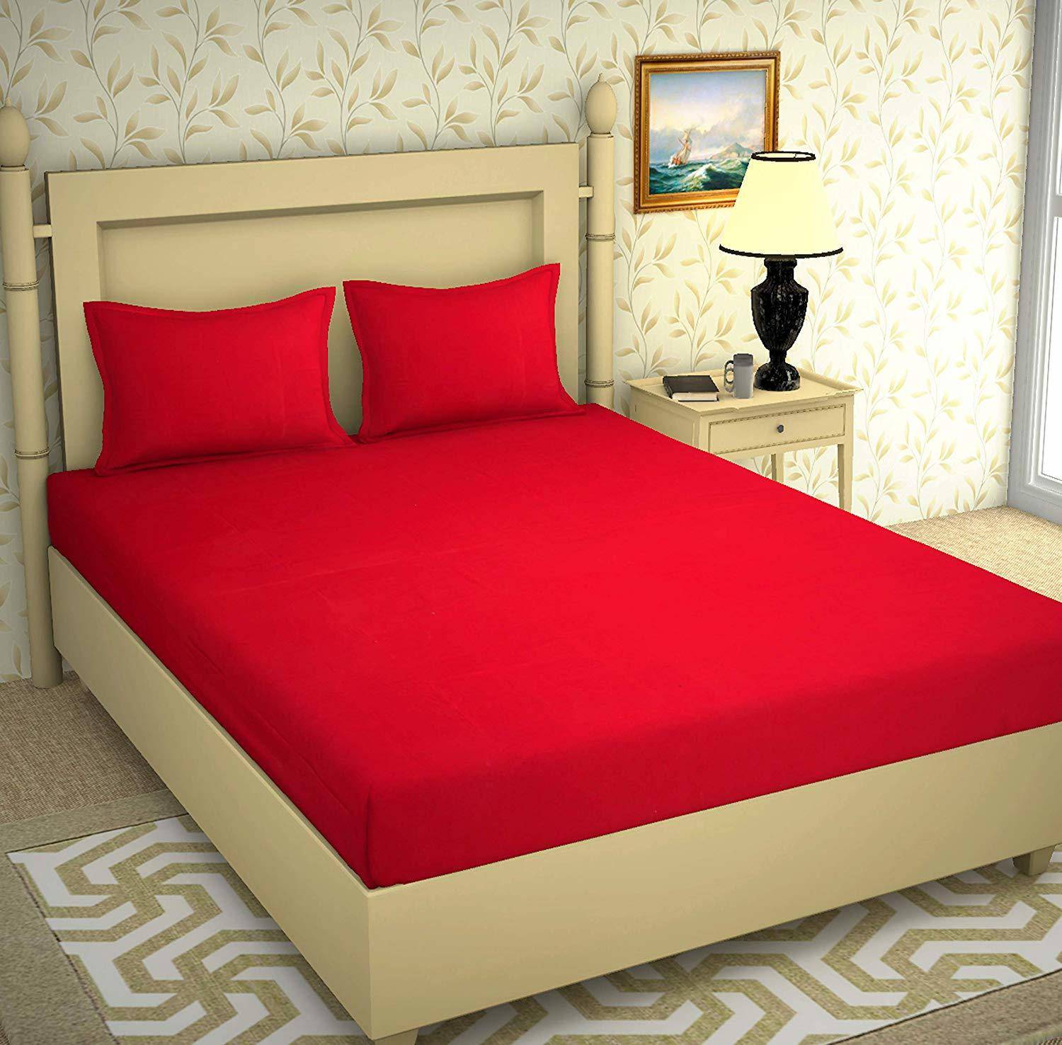 Divine Homes Polycotton Double Flat 148 TC Solid 1 Bedsheet with