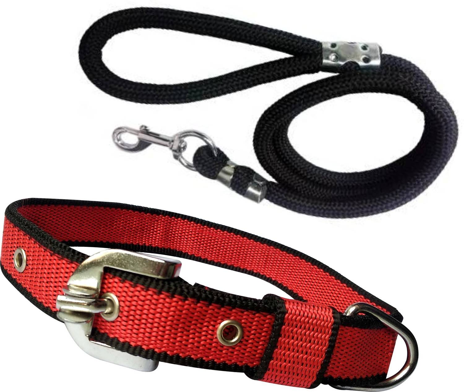 BODY BUILDING Good Quality Dog Belt Combo of Nylon Black Red Collar with Black Lead 1.5m Lengthy Dog Collar & Leash