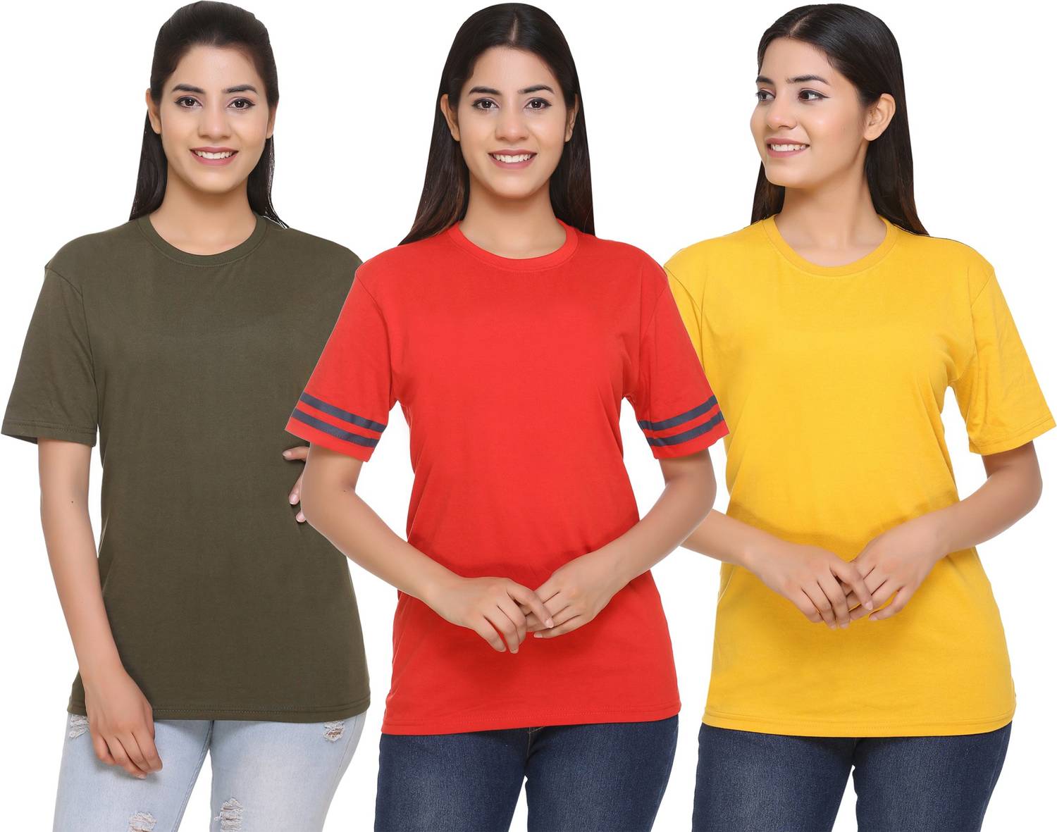 69GAL Solid Women Round Neck Multicolor T-Shirt