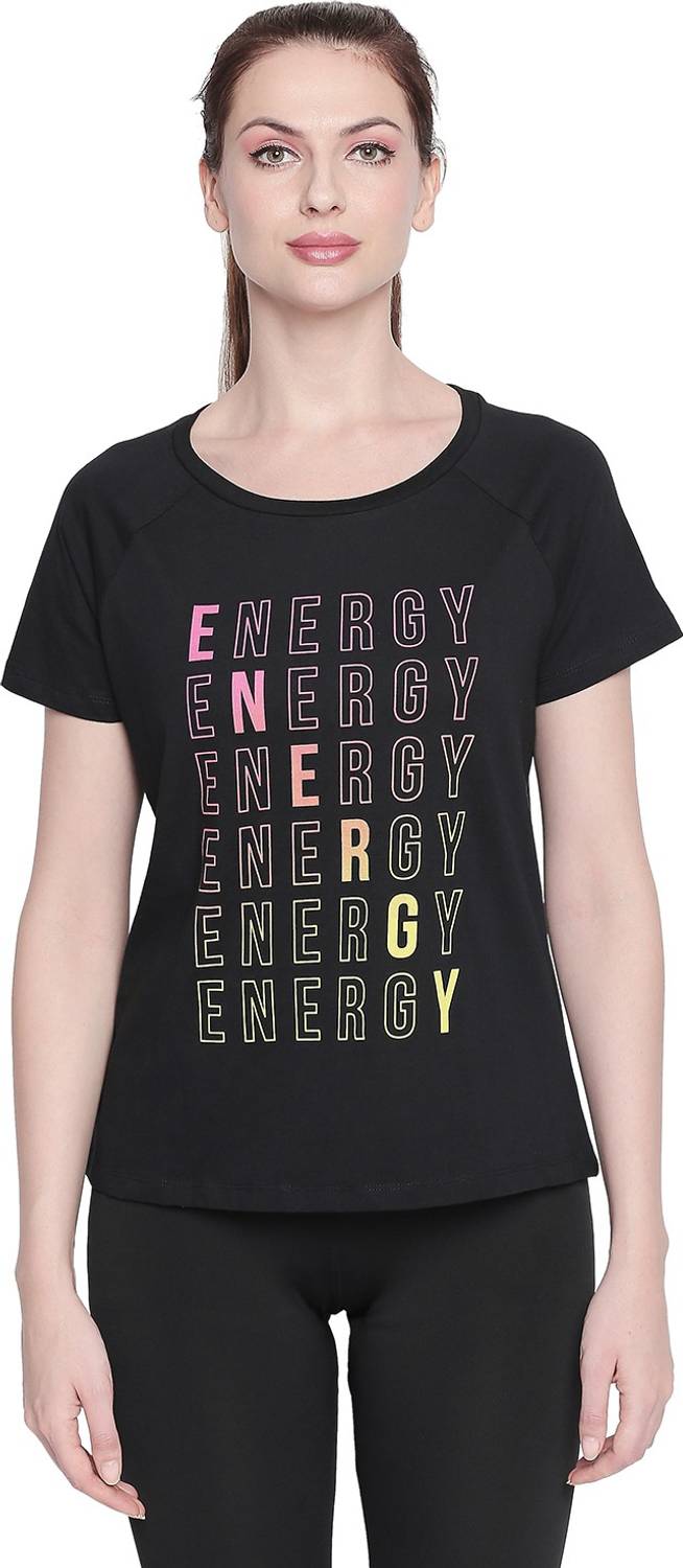 Ajile By Pantaloons Printed Women Round Neck Black T-Shirt