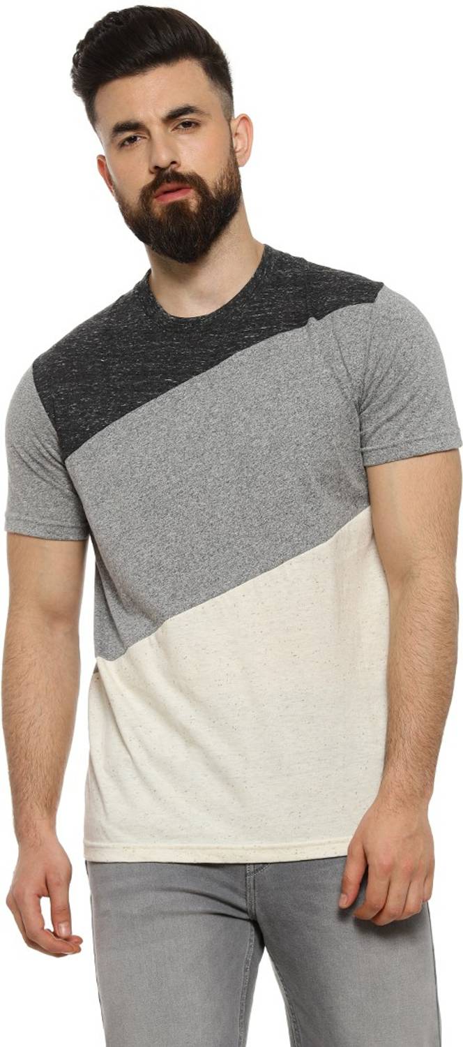 CAHOOT Colorblock Men Round Neck Grey T-Shirt