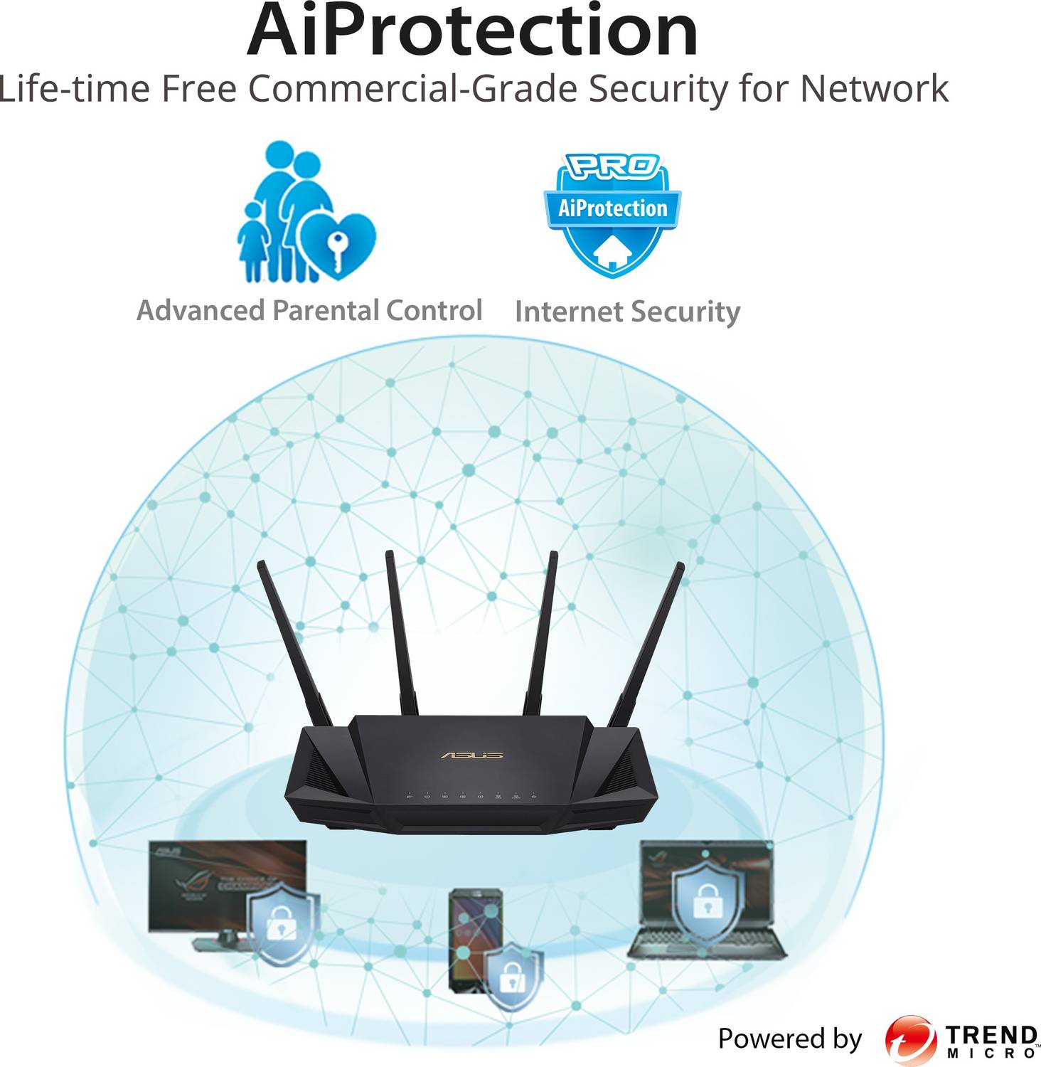 ASUS RT-AX3000 Wi-Fi 6 Router 2.4 GHz, 5 GHz 2976 Mbps Wifi Speed