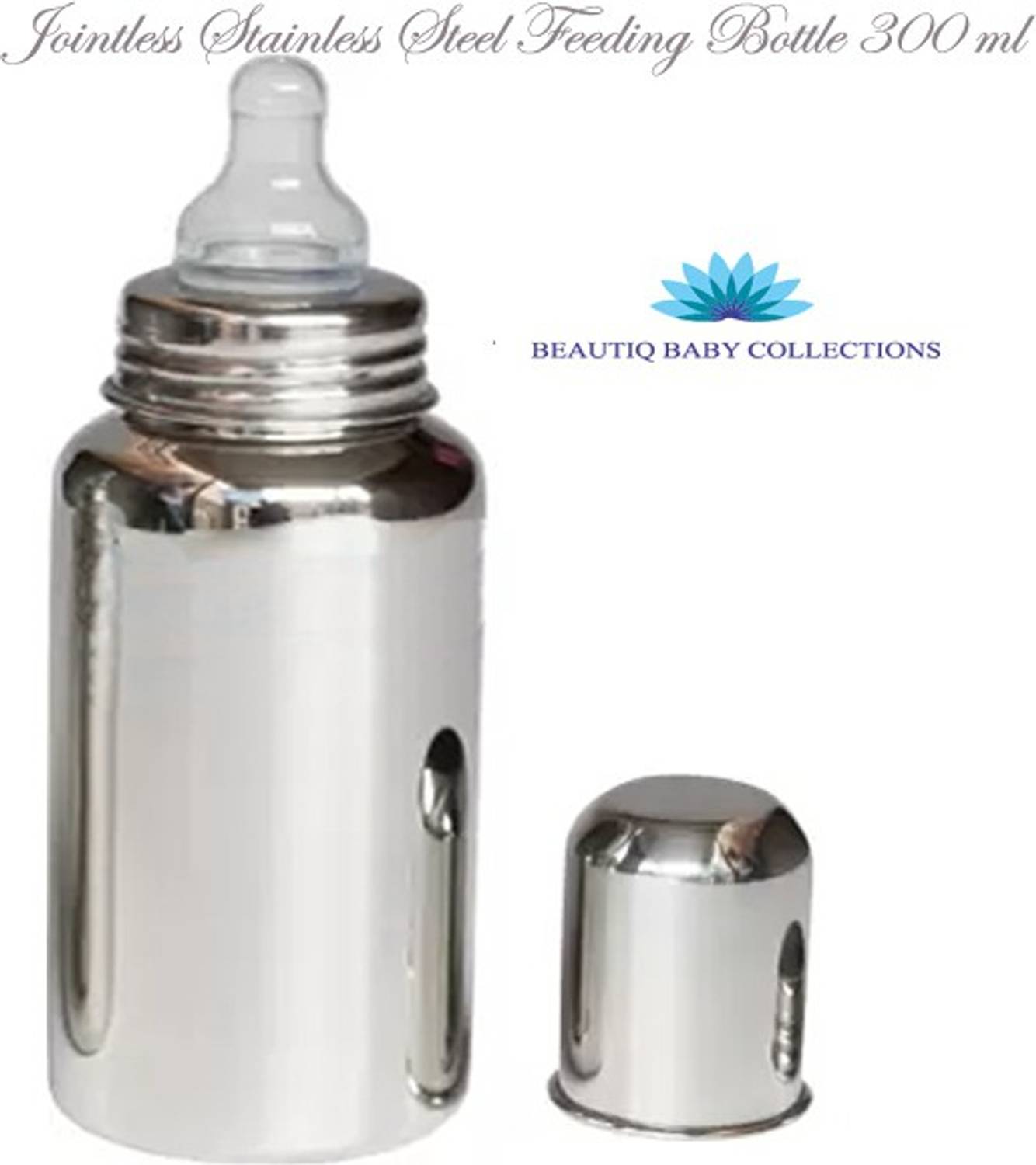 Beautiq Baby Collections Stainless Steel Baby Feeding Bottle 300ml with High Grade Silicon Nipple - 300 ml