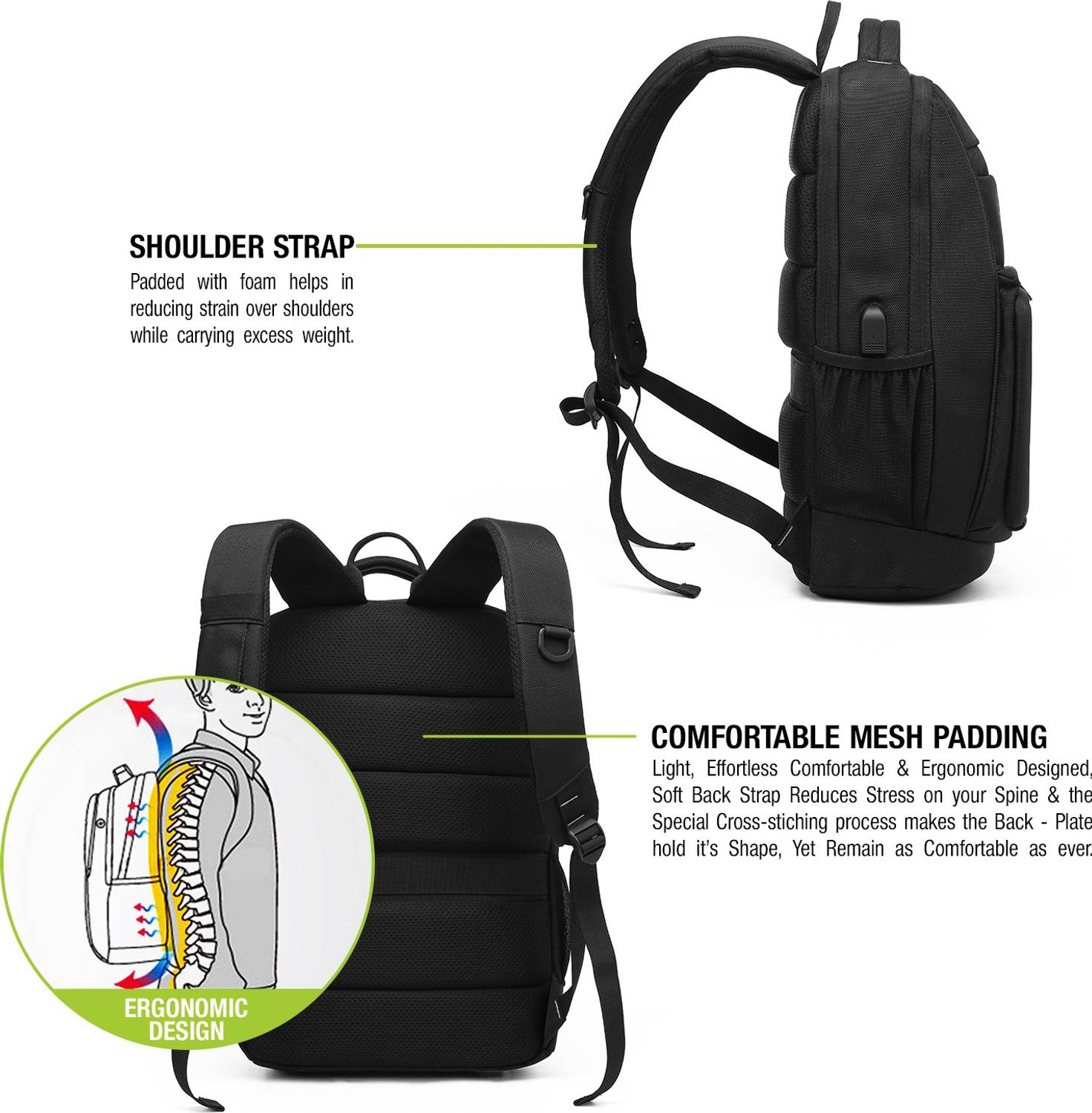 Tizum 15-Inch Laptop Bag, Anti-Theft, USB Charging Port included